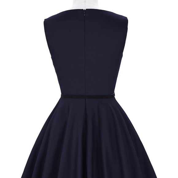 A-Line Retro Dark Blue Sleeveless Dress - Picture 3 of 7